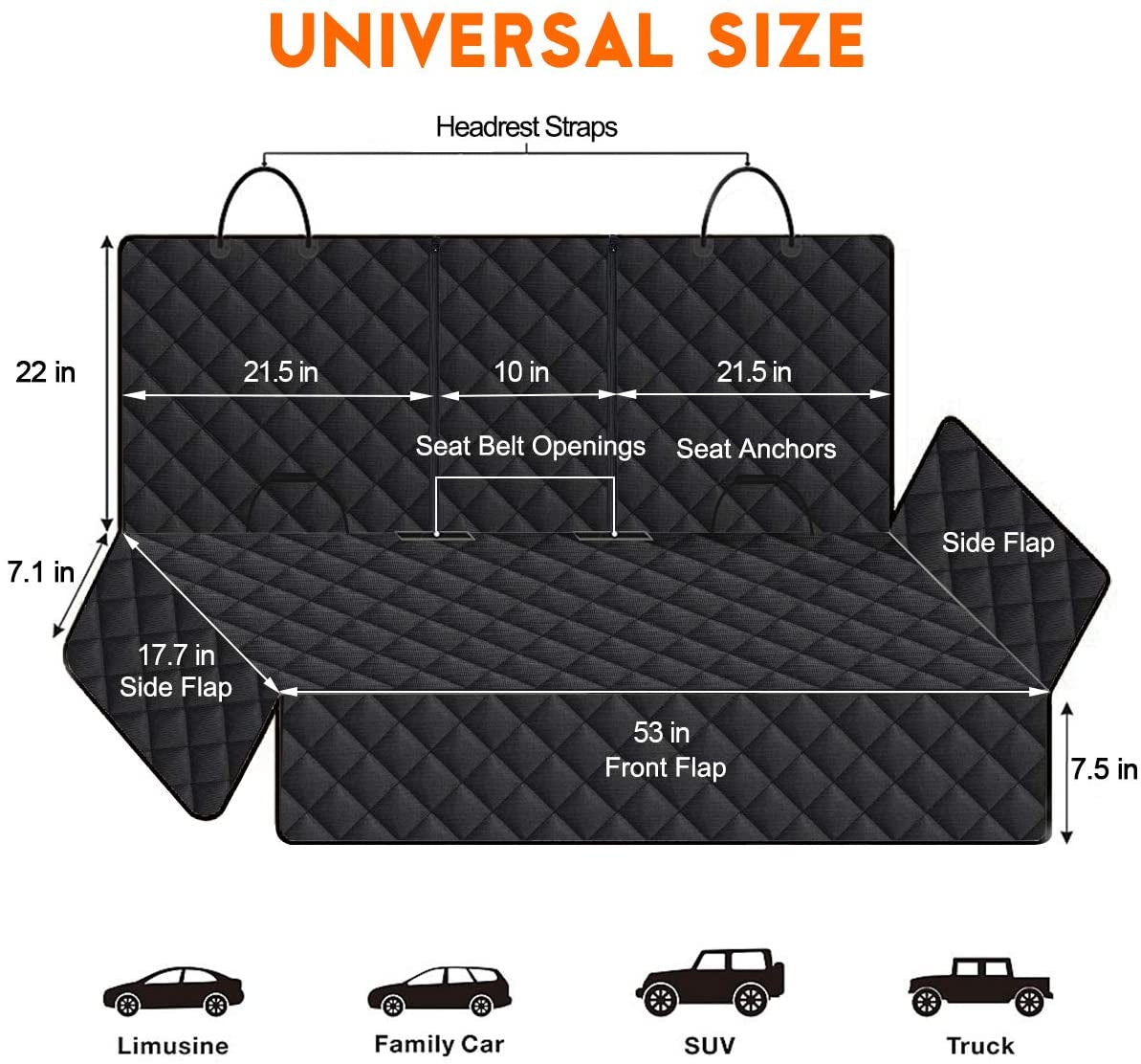 Premium Waterproof Dog Car Seat Cover - Non-Slip Back Seat Protector for Cars, SUVs, and Trucks - Fits Middle Armrest - Black