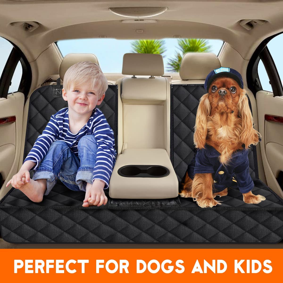 Premium Waterproof Dog Car Seat Cover - Non-Slip Back Seat Protector for Cars, SUVs, and Trucks - Fits Middle Armrest - Black