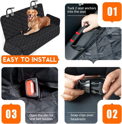 Premium Waterproof Dog Car Seat Cover - Non-Slip Back Seat Protector for Cars, SUVs, and Trucks - Fits Middle Armrest - Black